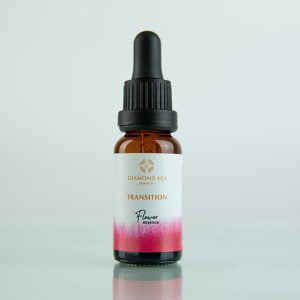 15 ml dropper bottle of flower essence called transition which helps us to move smoothly and with grace through change and any type of transitions.