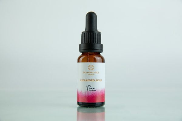 15 ml dropper bottle of flower essence called awakened soul which helps us to awaken to the understanding that the self who is living inside our body is not the personality and its weaknesses but the light of consciousness.