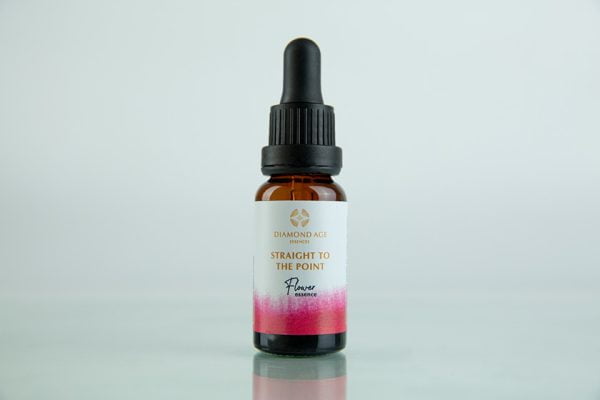 15 ml dropper bottle of flower essence called straight to the point which helps us to stop going round and round and be able to touch the heart of an issue.