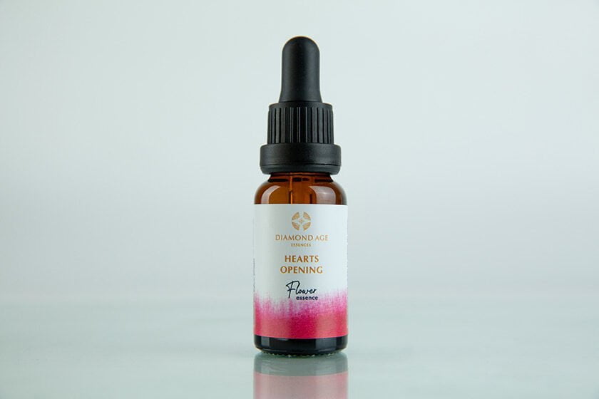 15 ml dropper bottle of flower essence called hearts opening which helps us to be free from disappointments related with others and to open again our heart