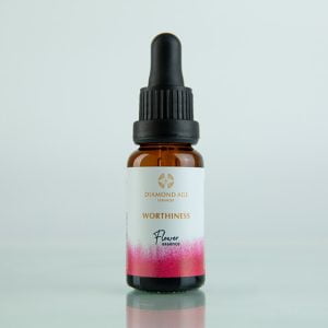 15 ml dropper bottle of flower essence called worthiness which helps us to release any sense of unworthiness and regain the true understanding of worthiness.