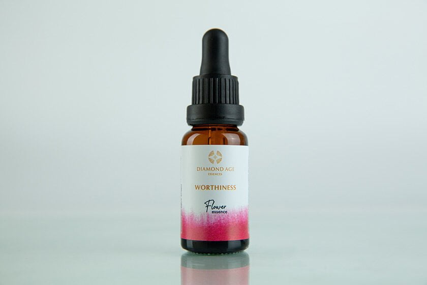 15 ml dropper bottle of flower essence called worthiness which helps us to release any sense of unworthiness and regain the true understanding of worthiness.