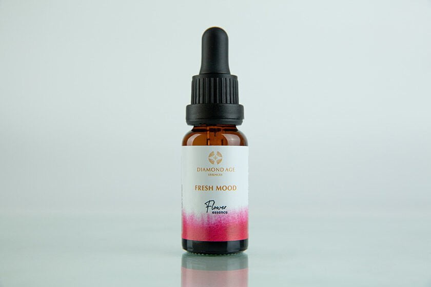 15 ml dropper bottle of flower essence called fresh mood which helps us to release frustration and disappointment and reposition ourselves in life with a fresh mood and perspective.