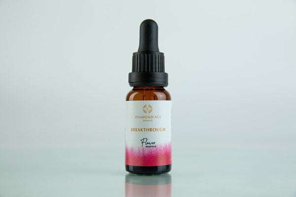 15 ml dropper bottle of flower essence called breakthrough which helps us to be aware and breakthrough from our limiting patterns and restrictive ways of being