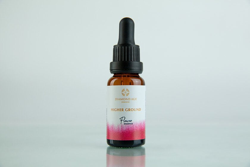 15 ml dropper bottle of flower essence called higher ground which helps us to be detached from struggles and negative people and to connect with life from the space of our higher self.