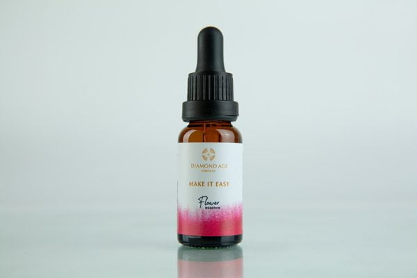 15 ml dropper bottle of flower essence called make it easy which helps us to stop making things in a difficult way and to start being efficient in an easy and graceful way.