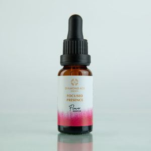 15 ml dropper bottle of flower essence called focused presence which helps us to stop avoiding the demanding situations and to deal with them effectively with a focused presence.