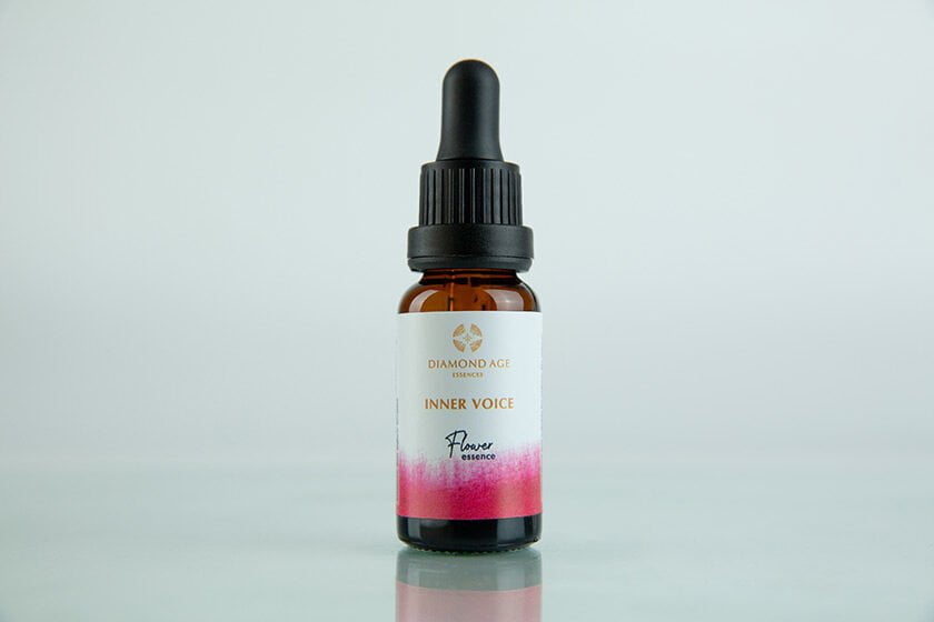 15 ml dropper bottle of flower essence called inner voice which brings relief from the unconscious chatter and helps us to hear clearly our inner voice and follow its guidance.