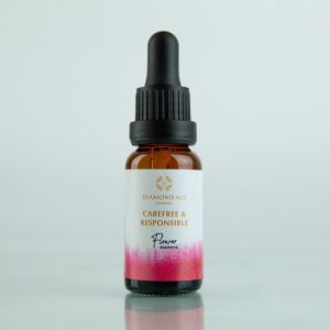 15 ml dropper bottle of flower essence called carefree and responsible which helps us to release guilt of happiness and to be able to be carefree and responsible at the same time.