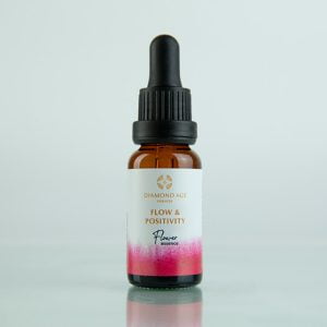 15 ml dropper bottle of flower essence formula called flow and positivity which helps us to overcome struggles and flow with positivity in life.