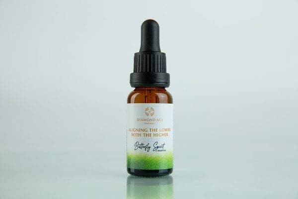 15 ml dropper bottle of butterfly essence called aligning the lower with the higher which helps us to align the lower aspects of our being with their true divine presence and expression.