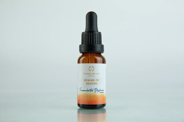 15 ml dropper bottle of mushroom essence called realms of heavens which helps us be aware of the higher spiritual dimensions of our spirit and to bring their wisdom into our life.