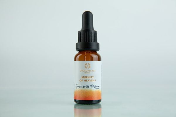 15 ml dropper bottle of mushroom essence called serenity of heavens which helps us to release anxiety and feel deep heavenly peace and serenity