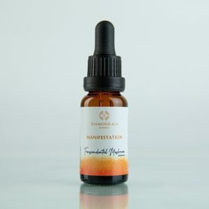 15 ml dropper bottle of mushroom essence called manifestation which helps us to be active and efficiently manifest our visions and goals.