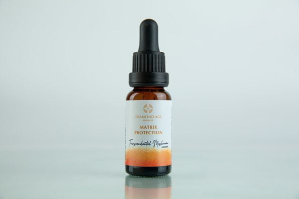 15 ml dropper bottle of mushroom essence called matrix protection which offers spiritual protection and helps us to be protected from the influences of the collective negative energies.