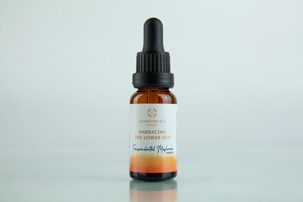 15 ml dropper bottle of mushroom essence called embracing the lower self which helps us to embrace and heal the dark aspects of our selves