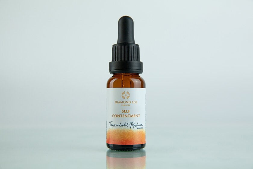 15 ml dropper bottle of mushroom essence called self contentment which helps us recognise and embrace the sense of contentment of our true self