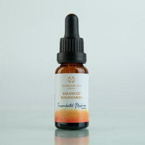 15 ml dropper bottle of mushroom essence called balanced boundaries which helps us create clear and balanced boundaries