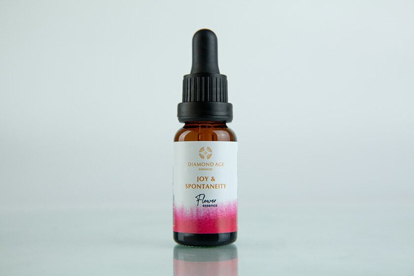 15 ml dropper bottle of flower essence called joy and spontaneity helps us bring joy and spontaneity in our everyday activities.