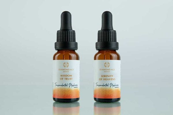 A kit of 2 mushroom essences called calmness and serenity which helps us to be free from stress and anxiety and bring calmness and serenity into our being
